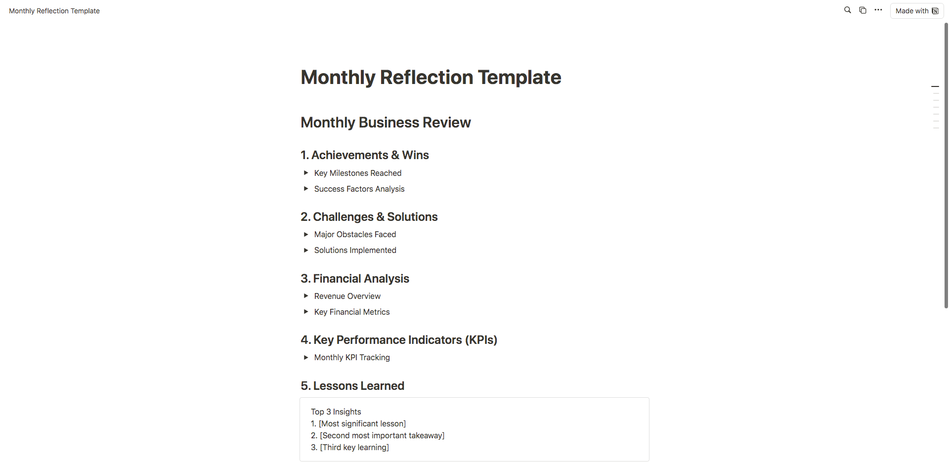 Monthly Reflection Template