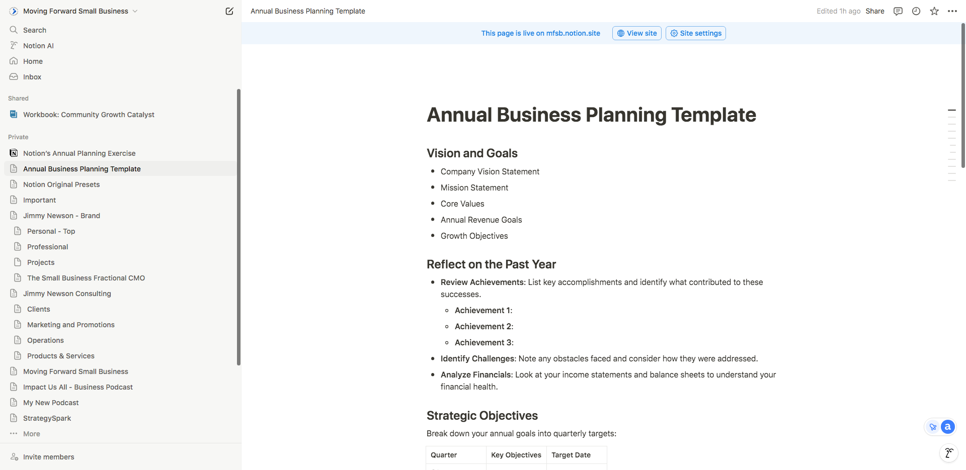 Notion Annual Planning Template