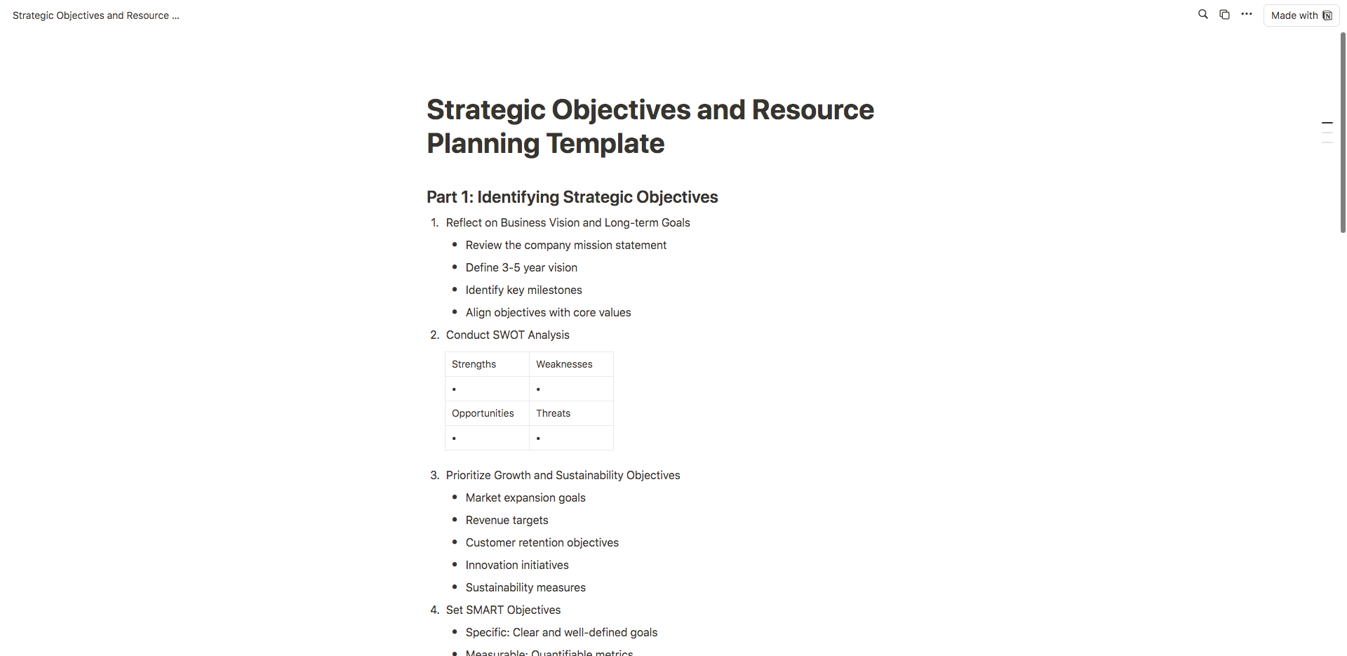 Strategic goal setting template