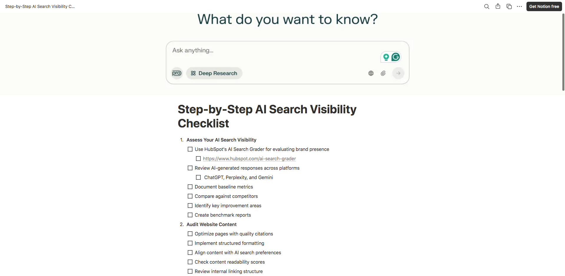 Visibility Checklist